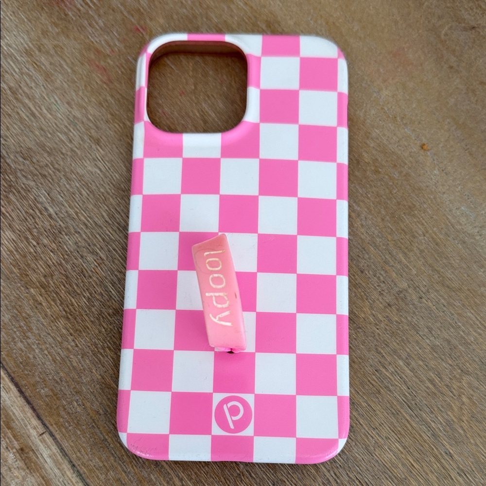 Loopy Case Pink and White Checkered Phone Case 13 pro max